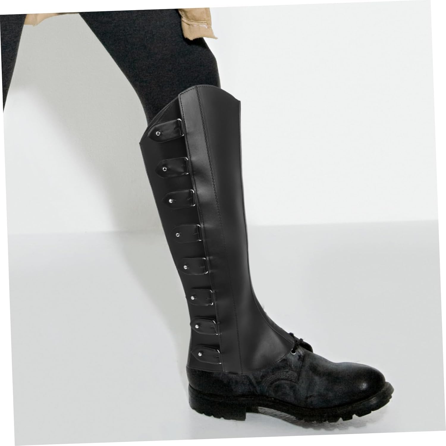 Didiseaon Renaissance Pirate Boot Covers Men's High Leg Gaiters Vintage Medieval Leg Warmers Adjustable Steampunk Costumes Black