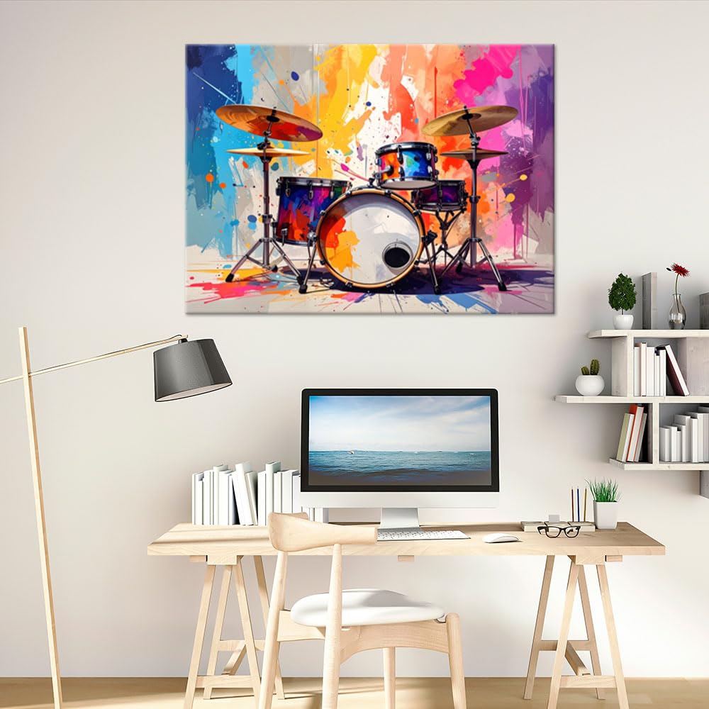 Feeby Obraz na Płótnie Canvas do salonu sypialni kuchni biura na ścianę - Perkusja instrumenty kolorowe - 100x70 1-częściowy - Nowoczesny Obraz ścienny Modna Dekoracja Sztuka Ścienna Zdjecie