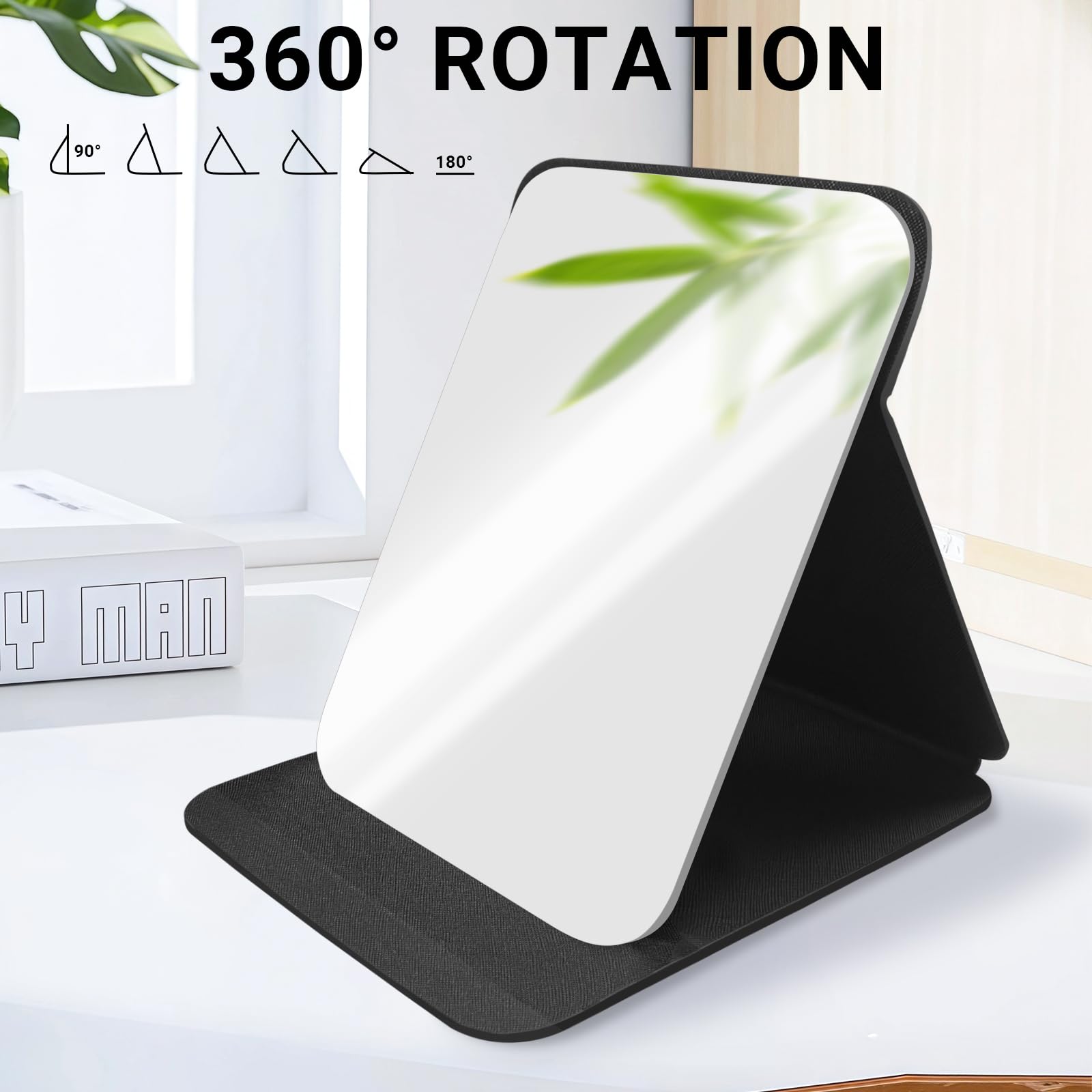 Espejo Portátil Plegable, Espejo De Maquillaje Plegable, Super HD Mirror De Viaje Portátil De Cuero De PU, para Dormitorio, Viajes, Camping (Blanco, 25 x 18 cm)