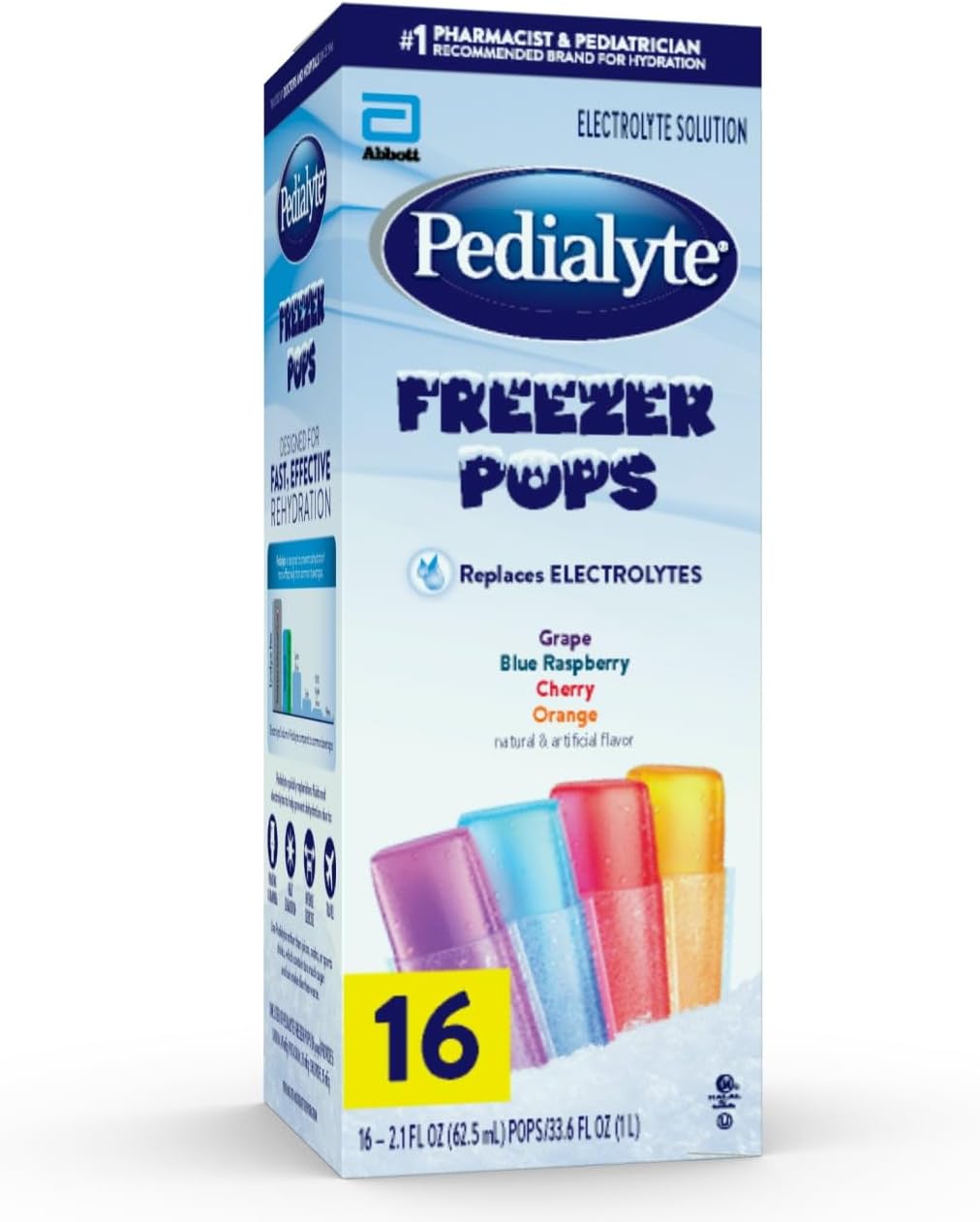 Electrolyte Solution Freezer Pops, Hydration Variety Pack— Grape, Blue Raspberry, Cherry, Orange, Pack of 16