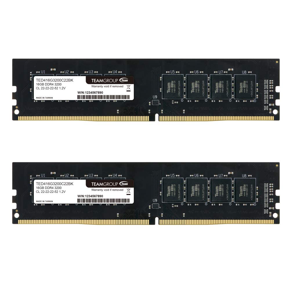 TEAMGROUPElite DDR4 32GB Kit (2 x 16GB) 3200MHz (PC4-25600) CL22 Unbuffered Non-ECC 1.2V UDIMM 288 Pin PC Computer Desktop Memory Module Ram Upgrade - TED432G3200C22DC01