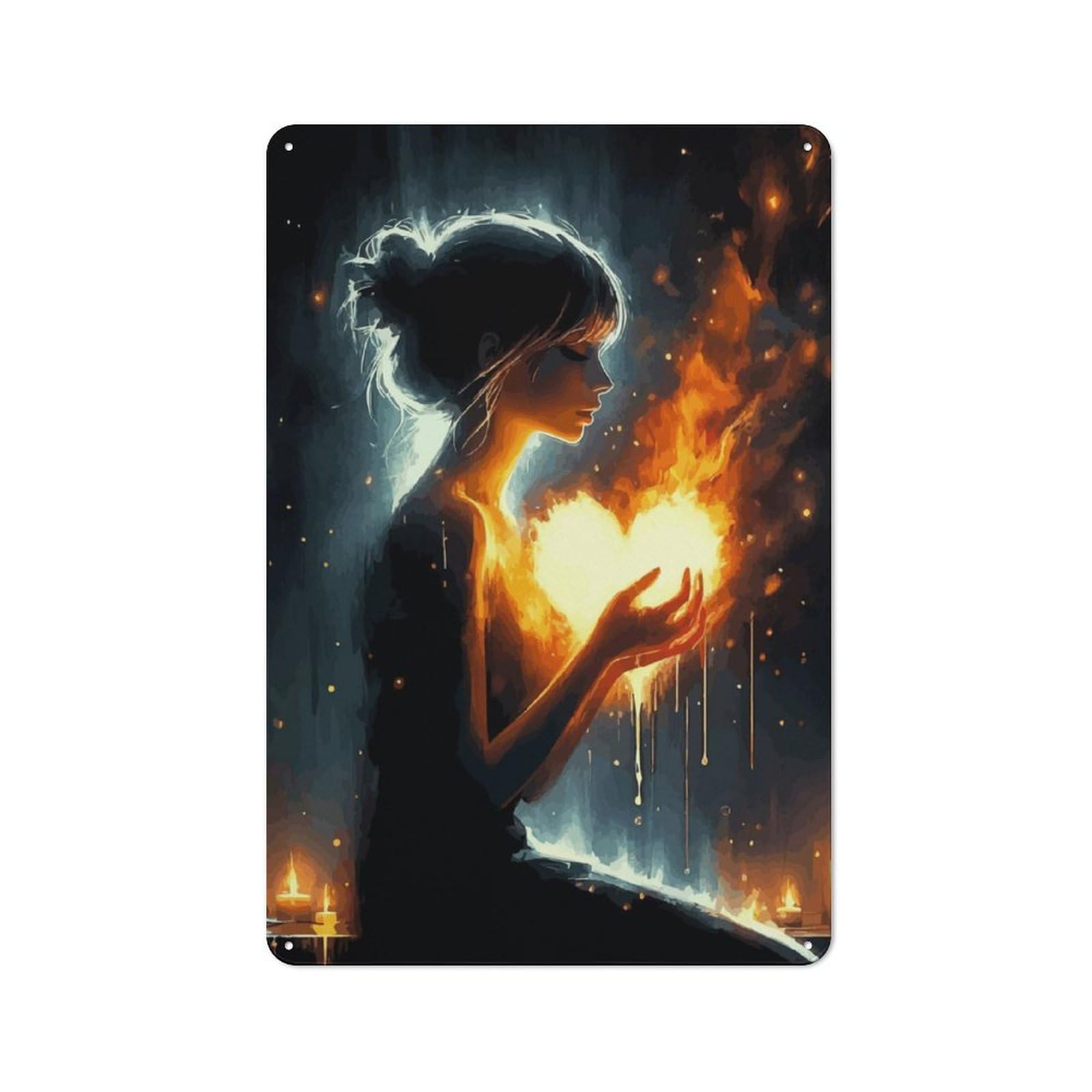 Junmoney Burning Heart Rustic Tin Sign 30X20cm Featuring For Garage Or Workshop, For Updating Garage And Workshop After Moving