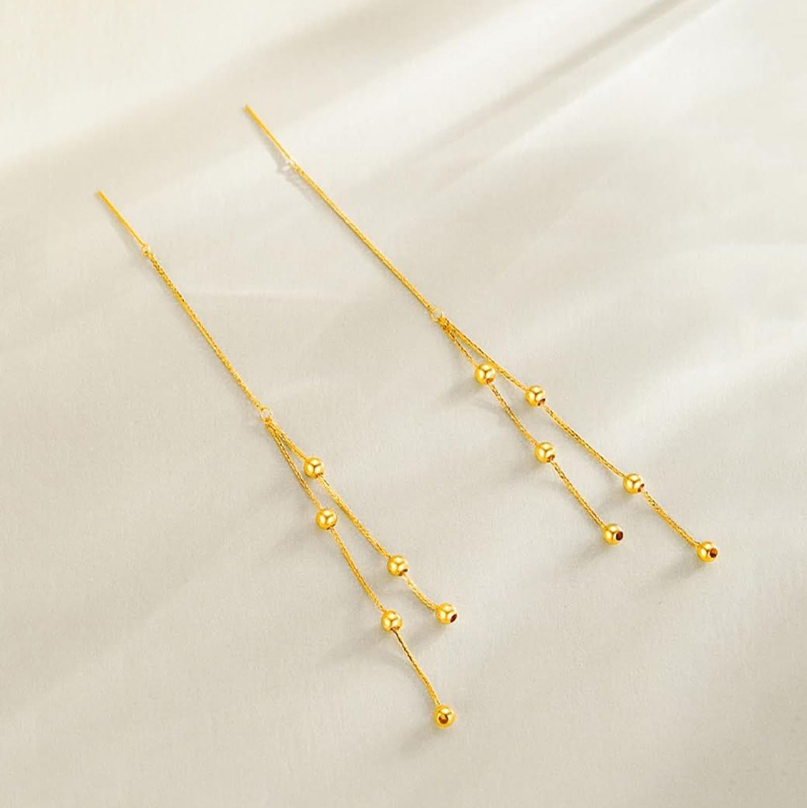Ohrringe Lang Gold 375/585/750 Damen, Kette Ohrringe Frauen Mit Perlen Und Kette, Hochzeit Echtschmuck