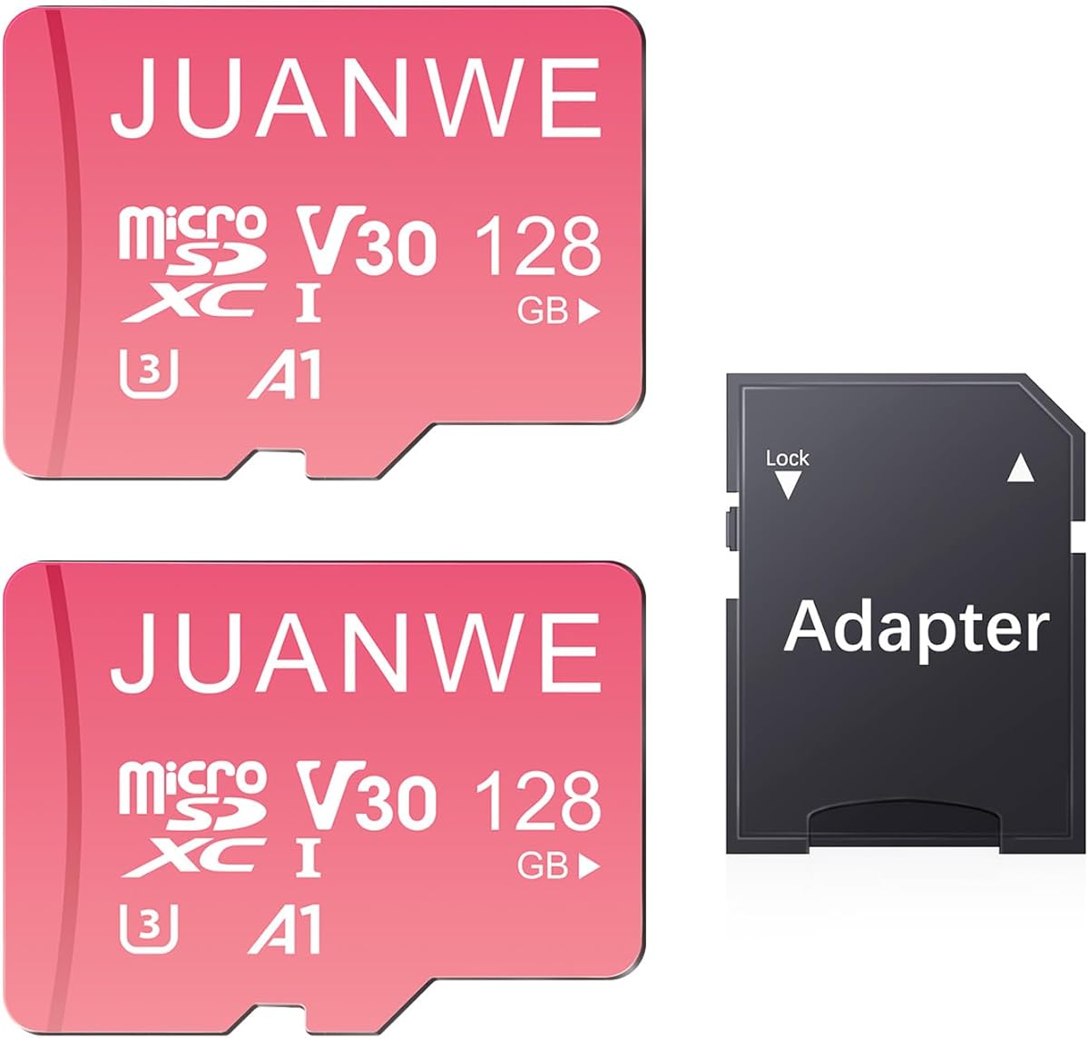 JUANWE 128GB Micro SD Card 2 Pack 128GB TF Card with Adapter, microSDXC Memory Card for Camera, Drone, U3, A1, V30, 4K UHD, UHS-I, SD Card