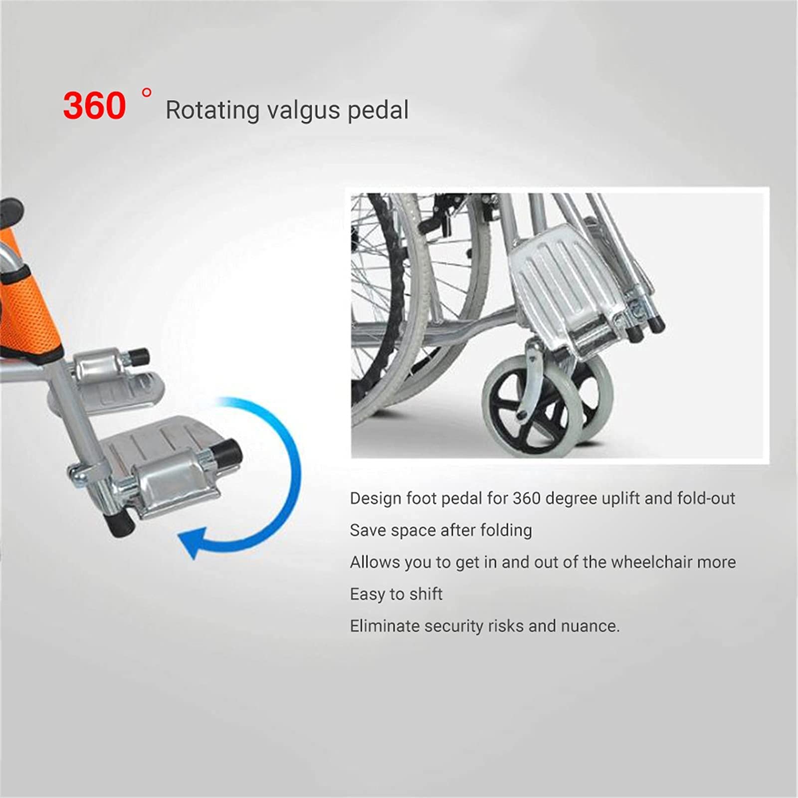 Sillas de Ruedas Silla de Ruedas Plegable, Sistema de Doble Freno Silla de Ruedas Manual de Viaje Ultraligera Plegable Portátil Seguro y Confort para Ancianos, Discapacitados,Orange