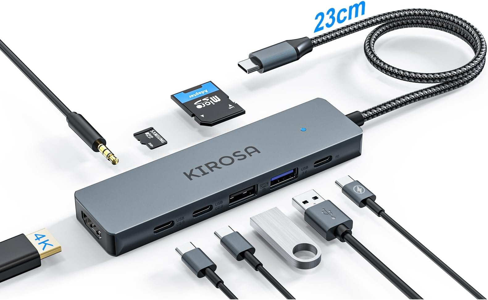 9IN1 USB C Hub Multiport Adapter for MacBook Pro Air: KIROSA USB C to 4K HDMI Hub Dongle with 100W PD USB3.0 - Portable USBC Hub Compatible with Laptops and Other Type C Devices