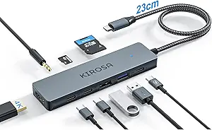 9IN1 USB C Hub Multiport Adapter for MacBook Pro Air: KIROSA USB C to 4K HDMI Hub Dongle with 100W PD USB3.0 - Portable USBC Hub Compatible with Laptops and Other Type C Devices