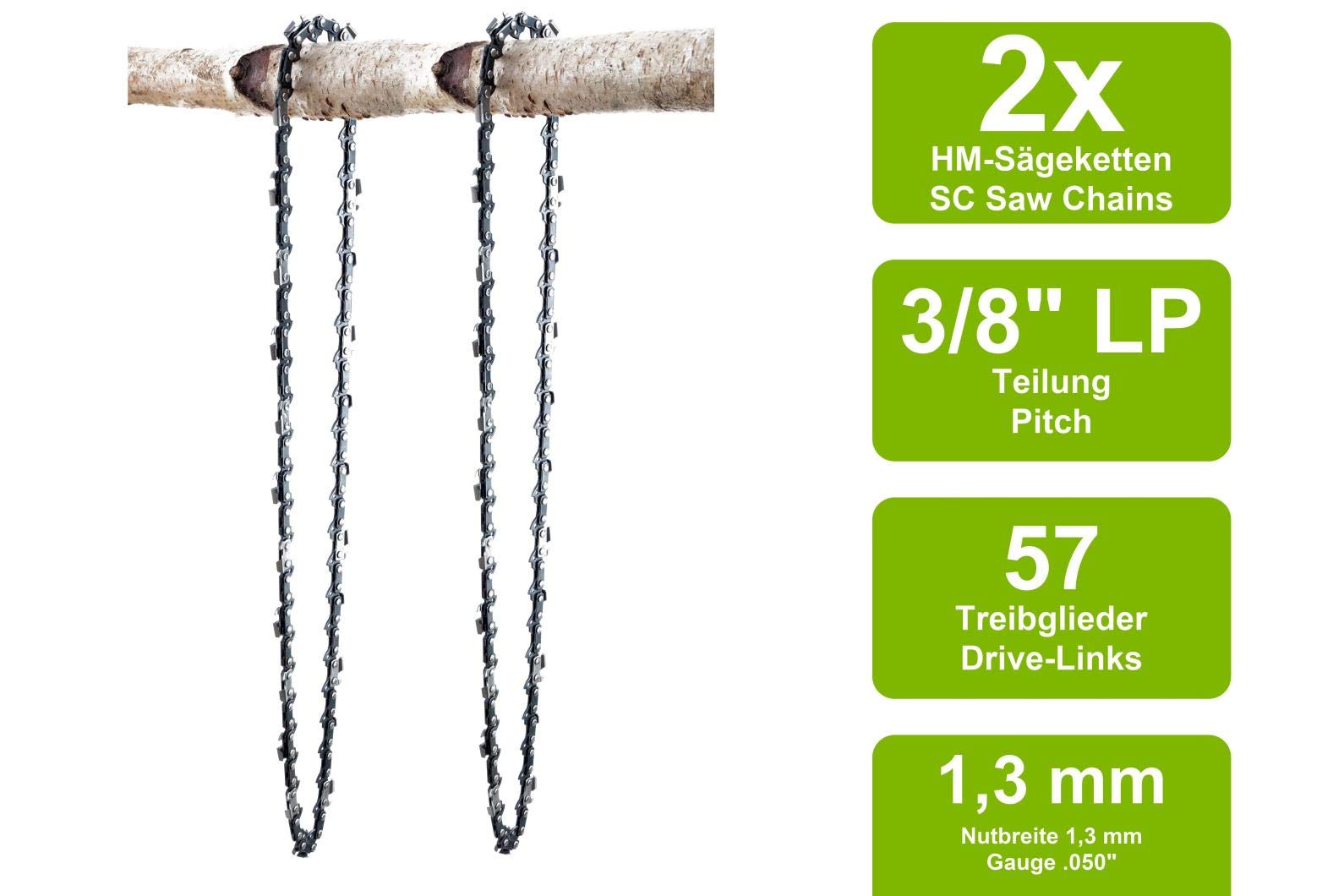 SECURA Sägeketten 2er Pack – Passend Für Fleurelle KSE 2040 Motorsäge, 40 Cm Schnittlänge, 3/8LP