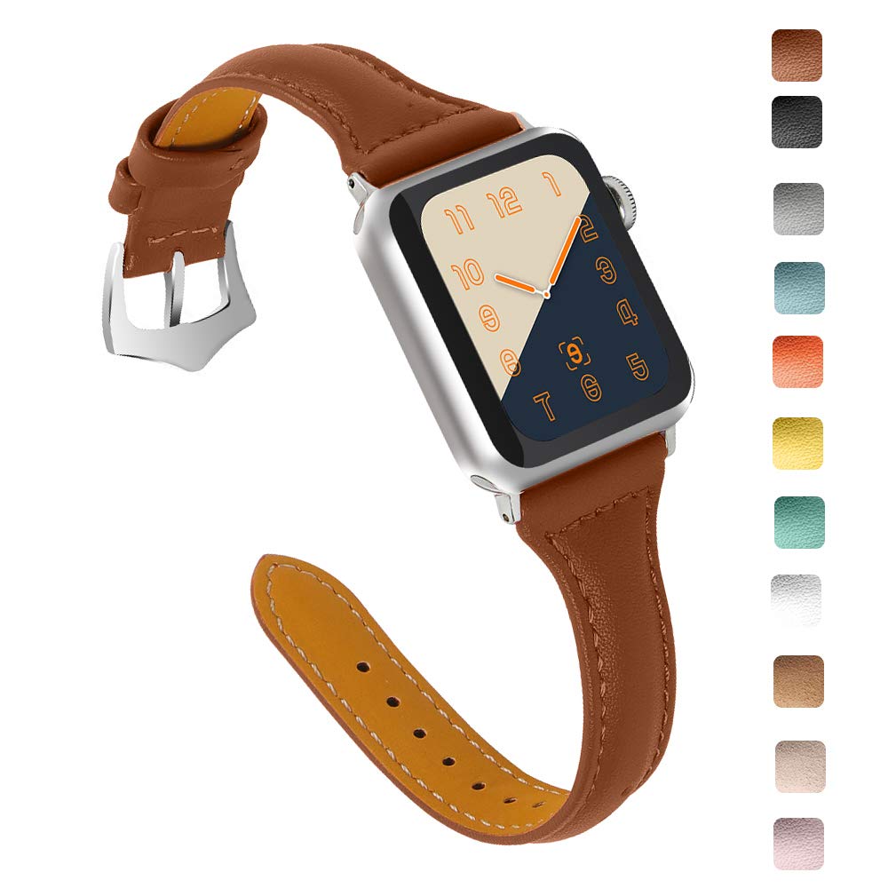 OULUCCILeather Bands Compatible with Apple Watch 38mm 40mm 42mm 44mm, Slim Strap with Breathable Hole Replacement Wristband for Iwatch Series 5 4 3 2 1
