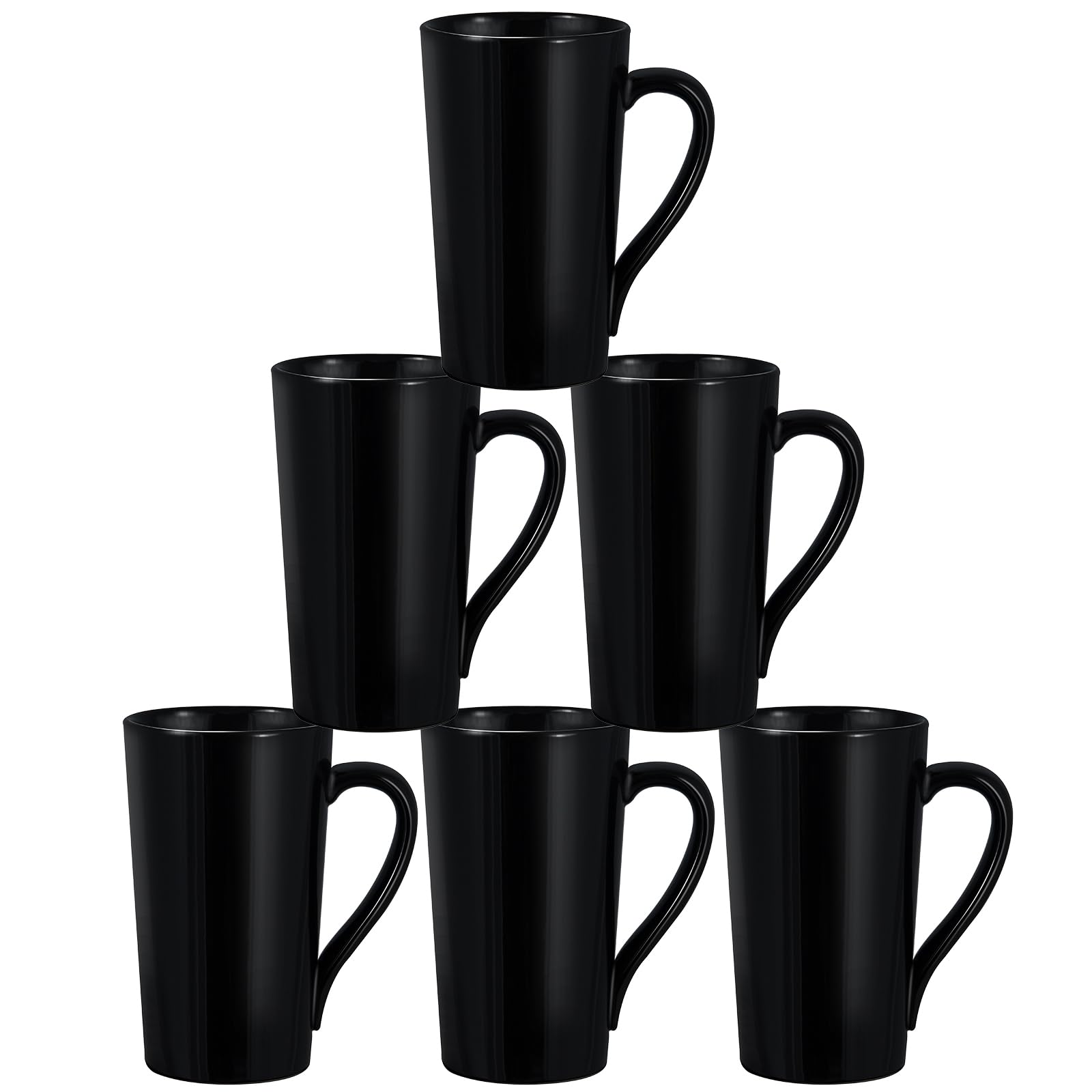 20oz Porcelain Coffee Mugs Set of 6, Large Tall Coffee Mugs with Handles, Modern Ceramic Coffee Cups for Coffee, Tea, Cocoa, Milk, Gifts for Women Men - Black