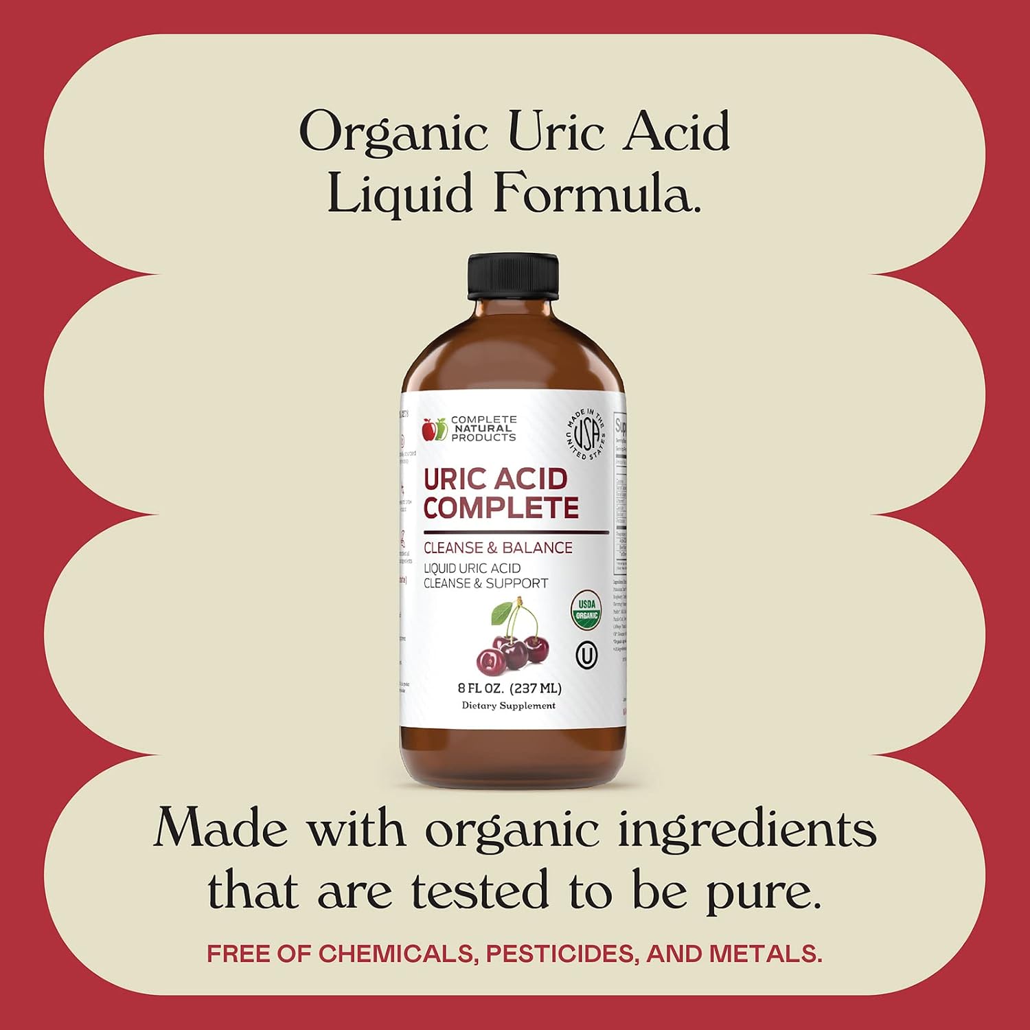 Complete Natural Products Uric Acid Complete - 8oz Liquid Supplement to Support Uric Acid Cleanse, Kidney Health & Circulation with Apple Cider Vinegar, Tart Cherry, & Beet Root.