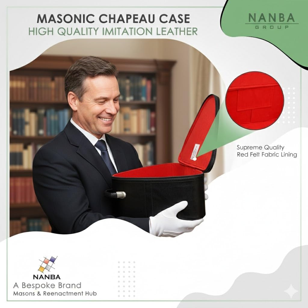 Premium Masonic Knights Templar Chapeau Case – Black Imitation Leather Chapeau Hat organizer with Red Interior Lining, Sturdy Handle & Zipper Closure – Protective Freemason Regalia Carry Case