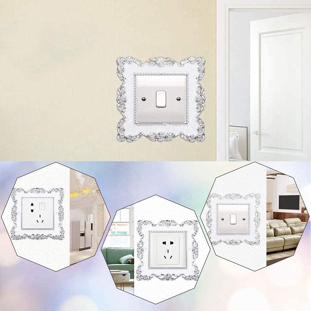 LATRAT Lot de 4 autocollants de luxe pour interrupteur - 155 mm/86 mm - Fleurs de luxe - Autocollants muraux - Décoration murale argentée - Blanc