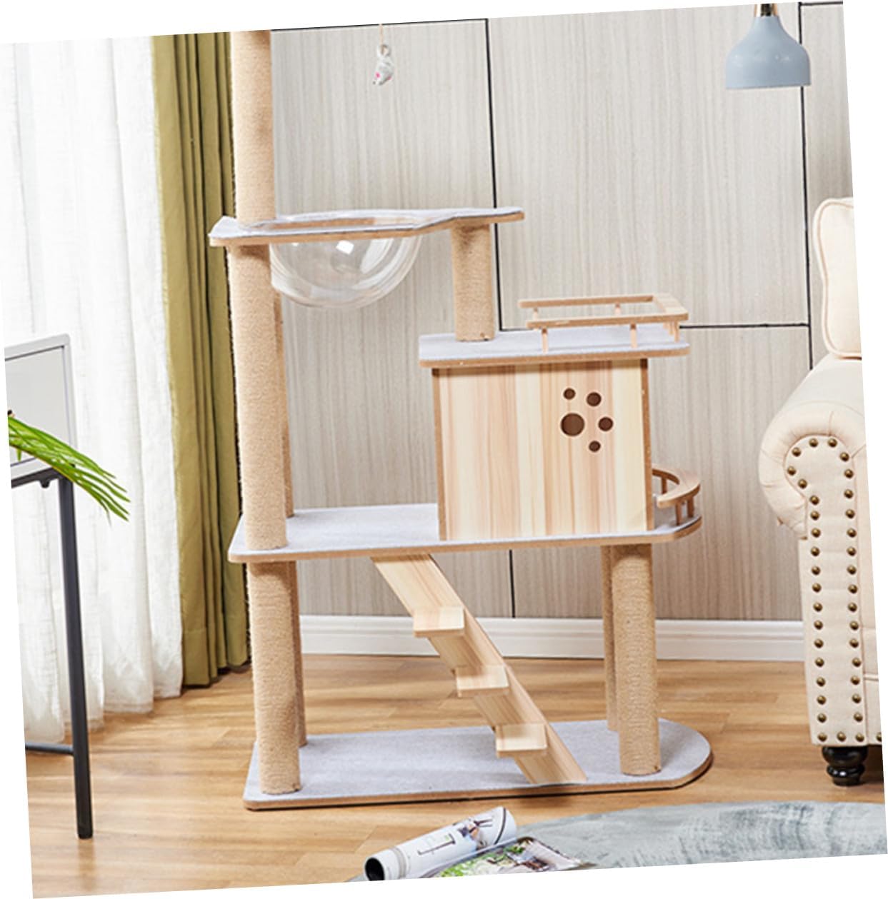 SHINEOFI Large Solid Wood with Multi-Layer Cat Climber and Felt Cover Four-Season Indoor for Cats and Kittens