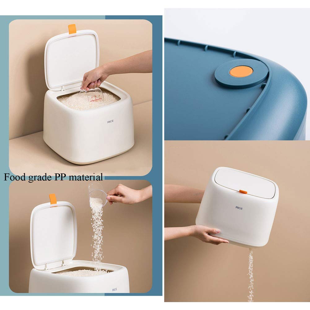 Scatola per riso, 10 kg, contenitore per cereali, contenitore per pasta, cereali, cibo per animali domestici e altro ancora, contenitore per farina con tazza, per organizzazione di magazzini