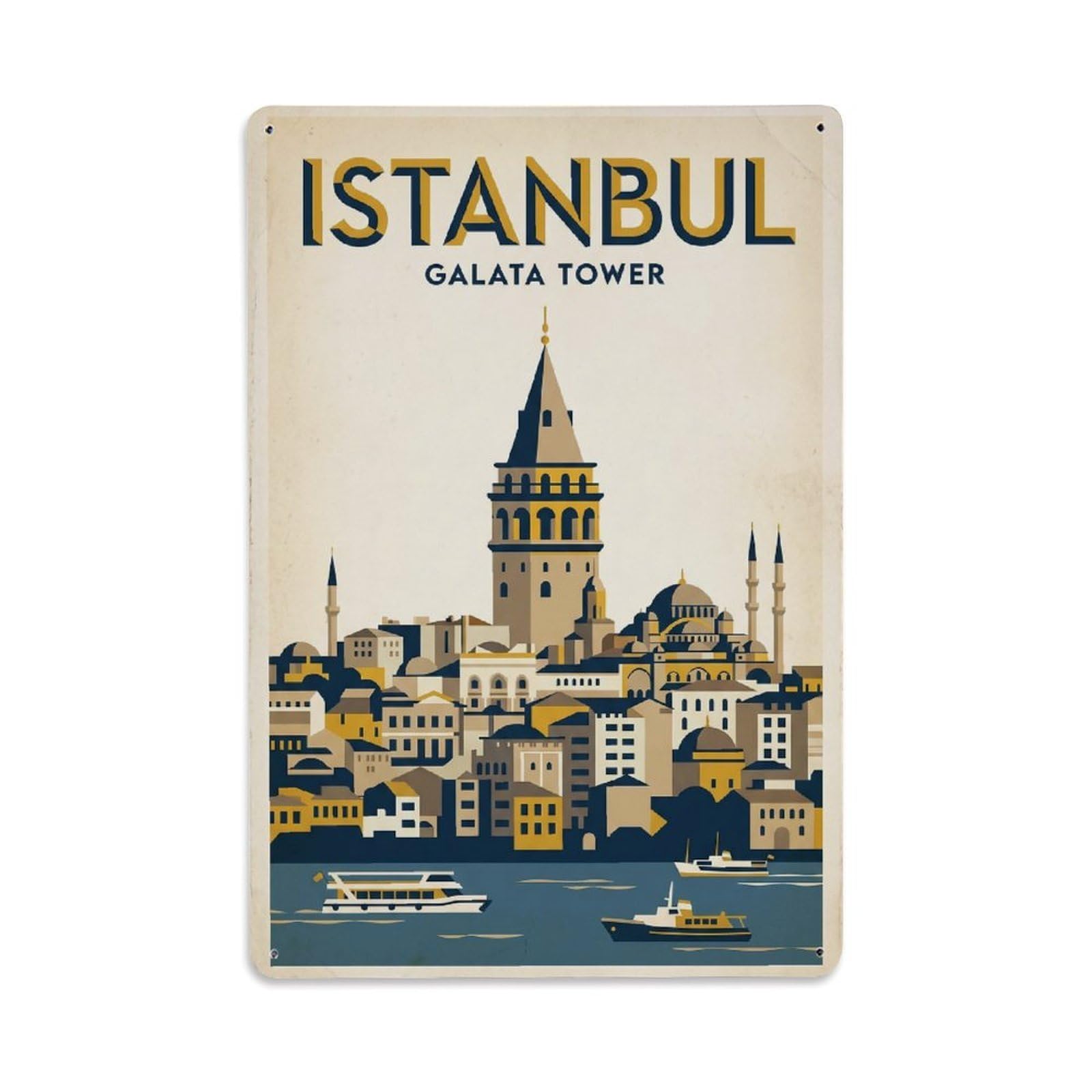 Gead 8X12inch Style Vintage Travel Istanbul Galata Tower Landmark Metal Tin Sign