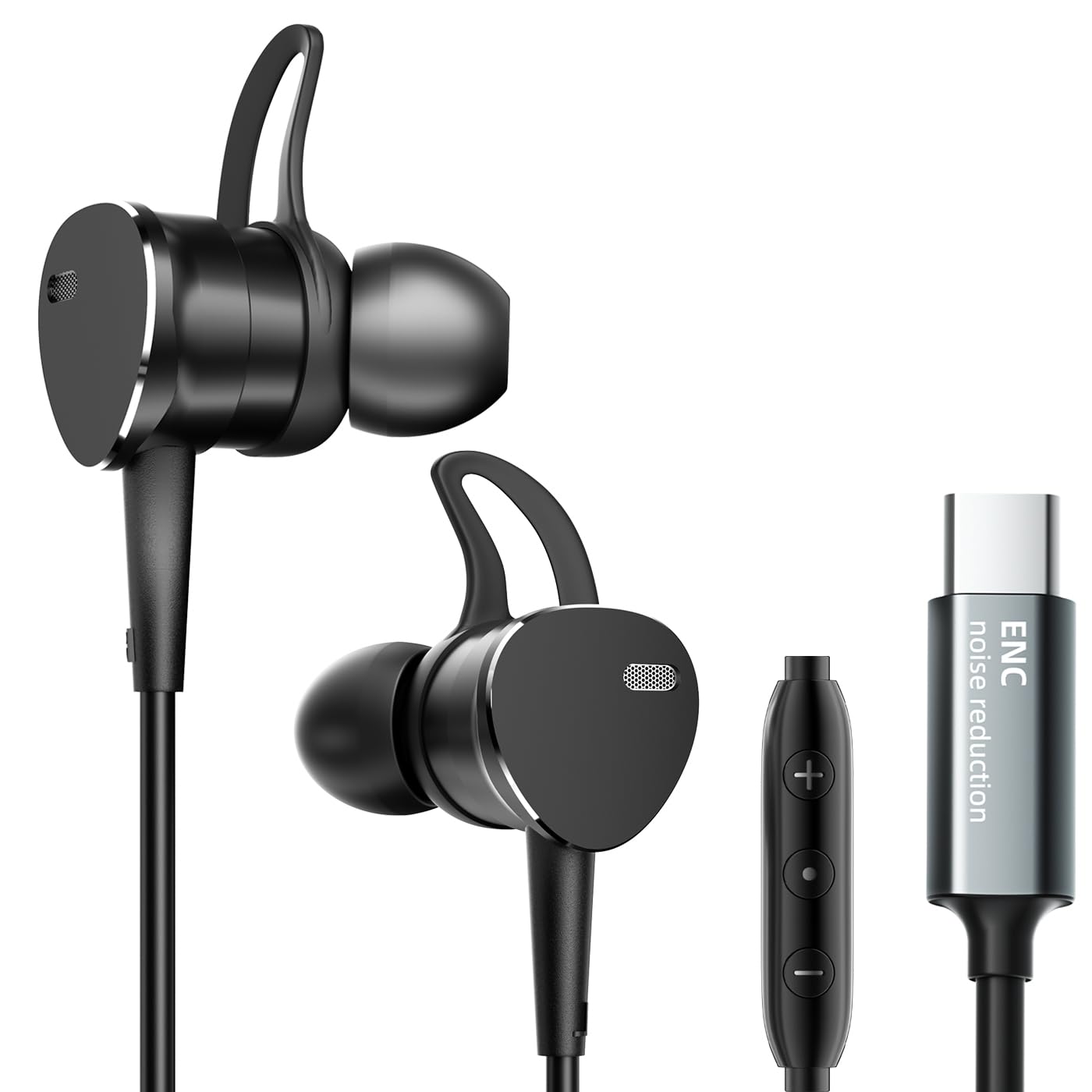 Cuffie con cavo di tipo C, auricolari sportivi con bassi profondi, auricolari magnetici anti-groviglio, con cancellazione del rumore delle chiamate, cuffie USB C con microfono, auricolari stereo con
