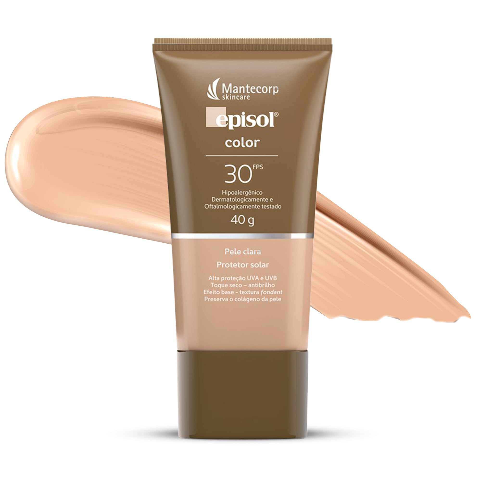 MANTECORP - Protetor Solar Facial Episol Color FPS 30, Efeito Base, Alta Proteção - Tom Claro 40g