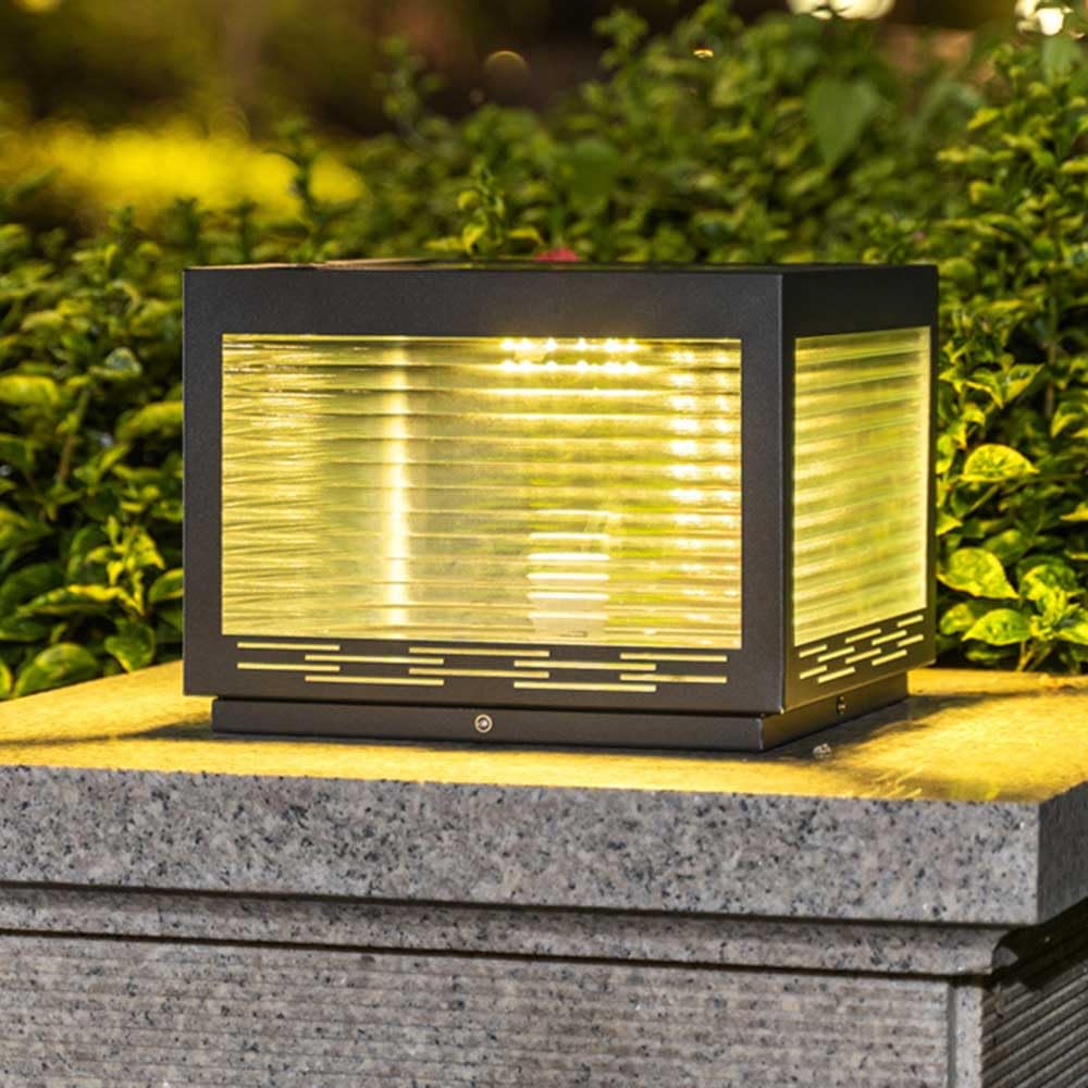 Outdoor Solar Pathway Lights Clear Glass Pillar Light Fixture Waterproof LED Exterior Lamp Post Lantern in Black 4