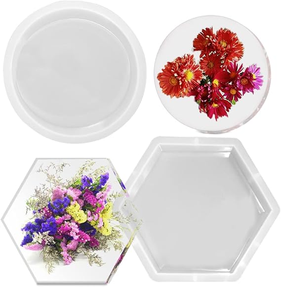 2 Pcs Large Resin Molds, FineGood Hexagon Round Resin Molds Silicone