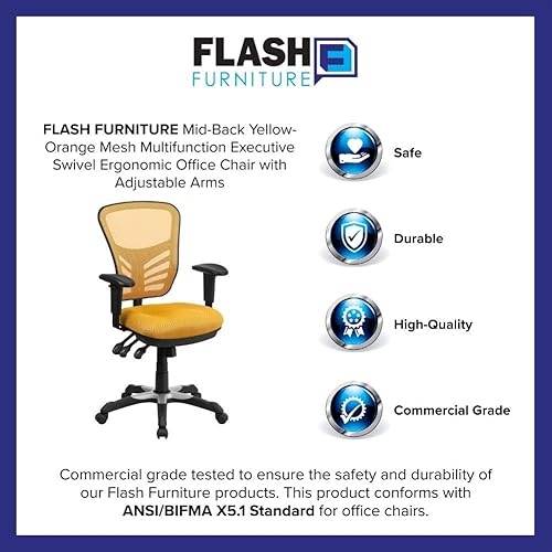 Miniatura 4 de Flash Furniture Nicholas - Silla de oficina ejecutiva, ergonómica y giratoria, multifuncional, malla amarilla con brazos ajustables