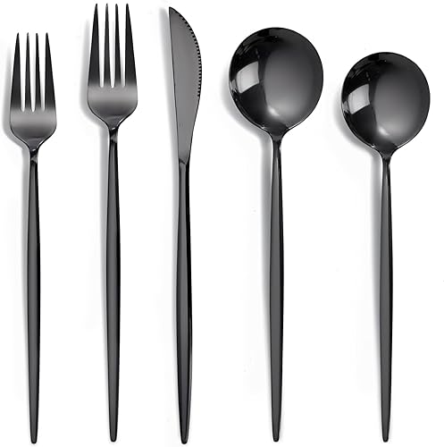 NOCCUR Juego de cubiertos negros de acero inoxidable de 40 piezas para 8  El juego de utensilios negros incluye cuchillos, cucharas y tenedores para