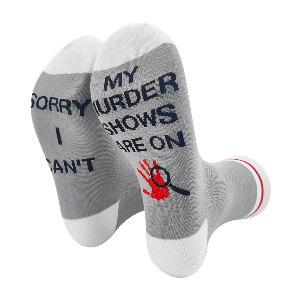 ZHANTUONESorry I Can't My Murder Shows Are On, Funny Cozy Breathable Printed Cotton Socks, Unisex Knitted Socks, Gifts for Movie Lover TV Series Lover Friends Coworker, Reality Show Lover Gifts
