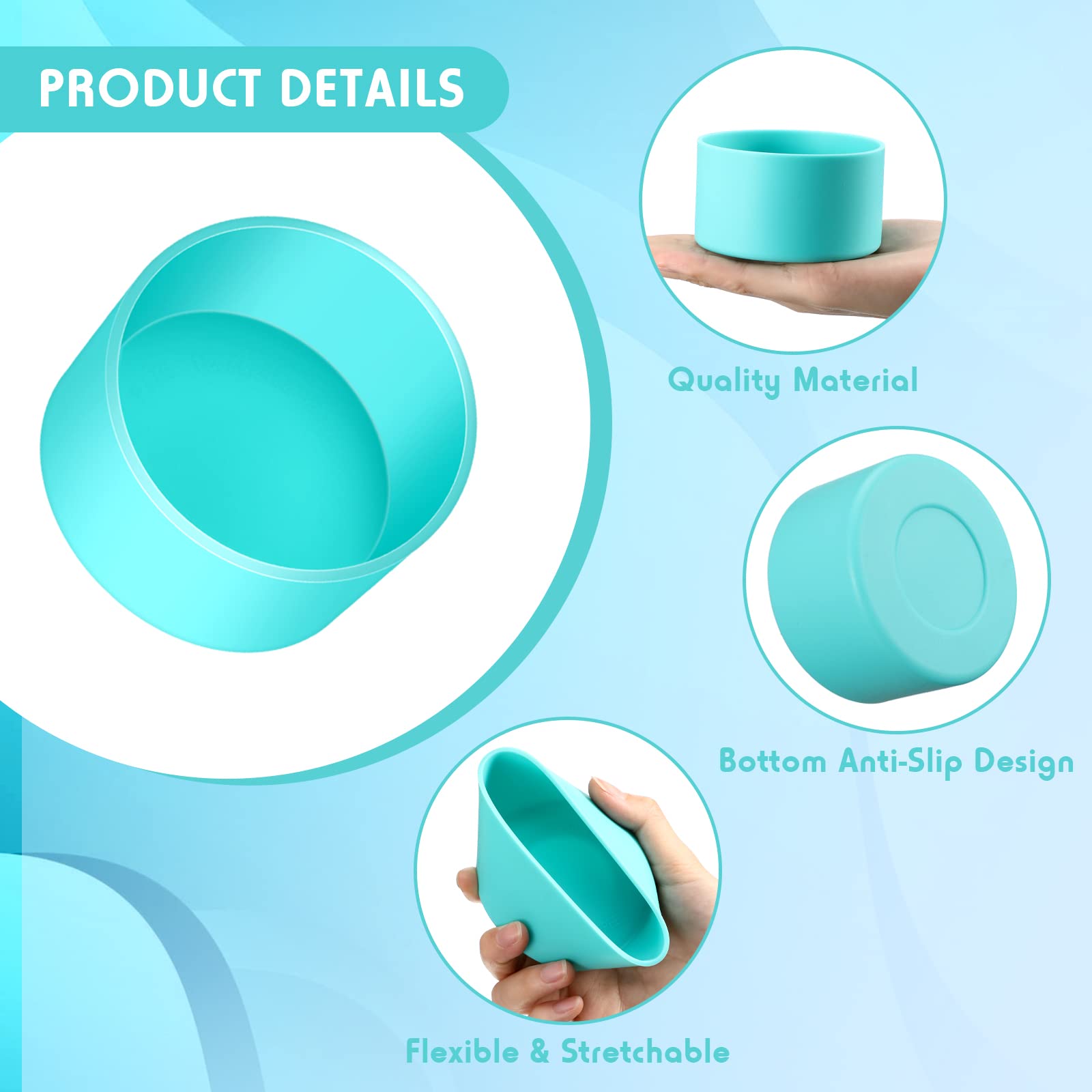 8-Pack Silicone Bottle Sleeve Bottoms - Non-Slip Protective Base For 12-24 Oz Glass & Spray Bottles (Black) - View #7