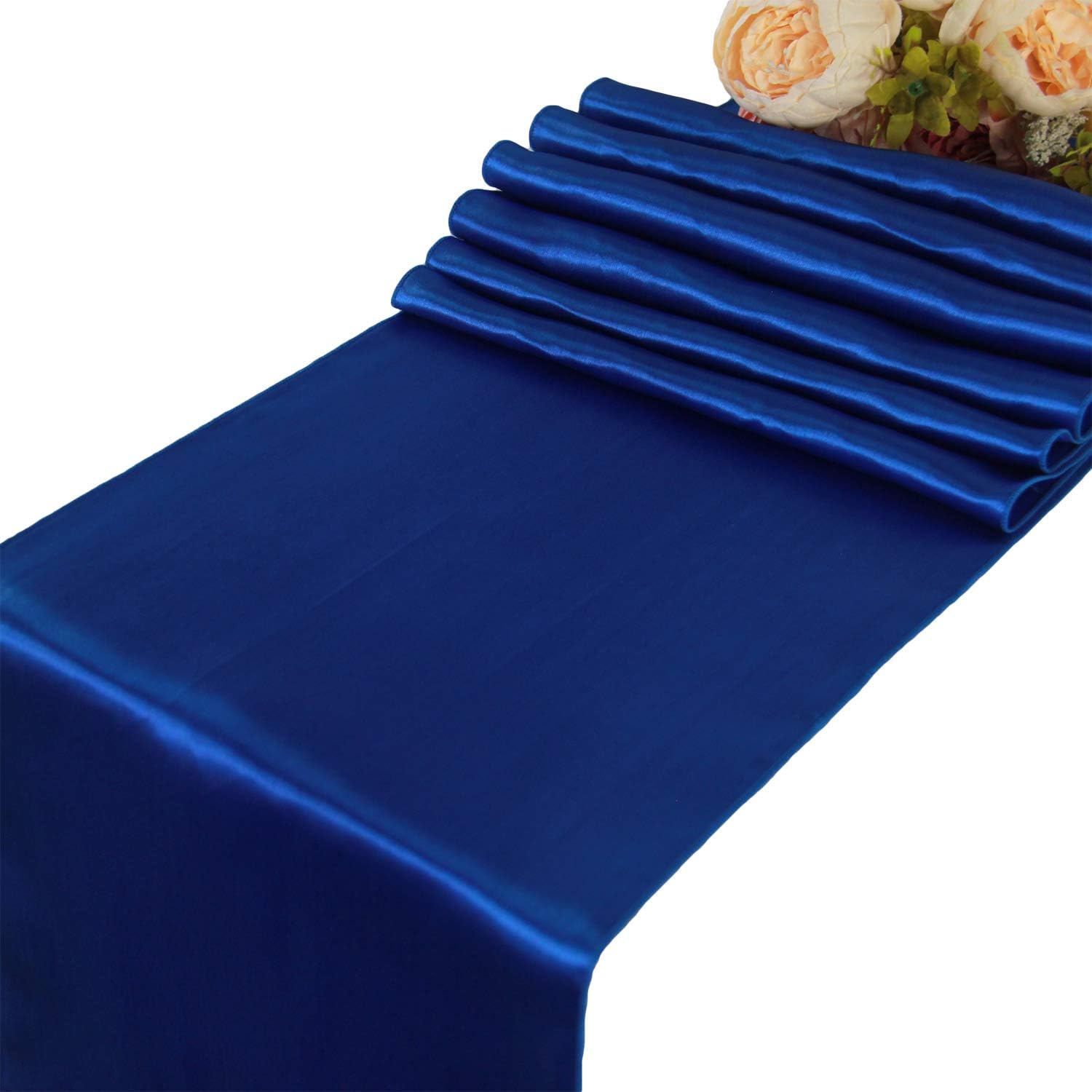WELMATCH Royal Blue Satin Table Runners 5 pcs Wedding Banquet Party
