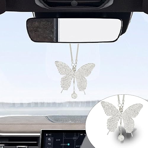 Accesorios para colgar en automóvil con diamantes de mariposa brillante, dijes de cristal para espejo retrovisor de automóvil, accesorios