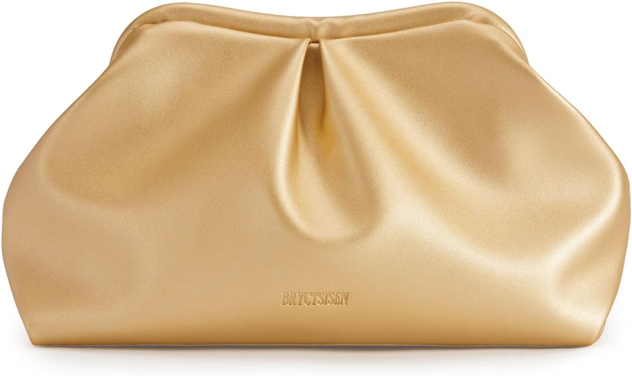 BRYCTSISEN Pleated Evening Vegan Leather Clutch Handbag Purse Metallic PU Cloud Shoulder Bag for Women Evening Purse Handbag