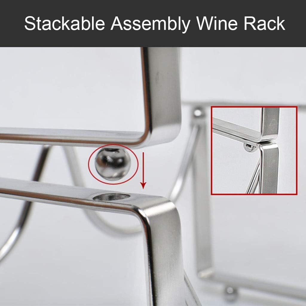 Stackable Wine Rack Countertop Wine Holder - Classic Style Storage Shelf for Bar Wine Cellar Basement Cabinet Pantry- Metal (Silver)
