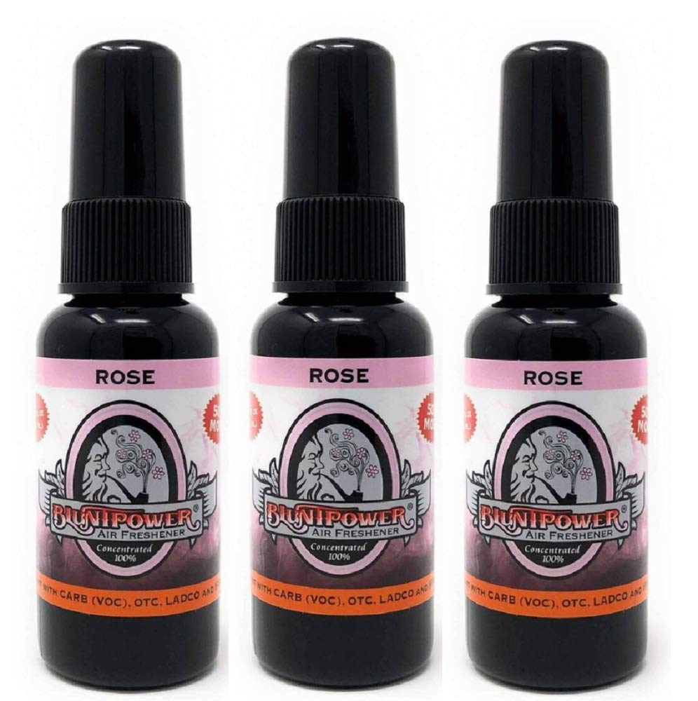 BluntPower (Rose, 3 Pack) Concentrated Air Freshener for Room and Car Spray - Oil-Based Diffuser Spray Bottle - Long-Lasting Bathroom Spray, Car Freshener, & Odor Eliminator Spray