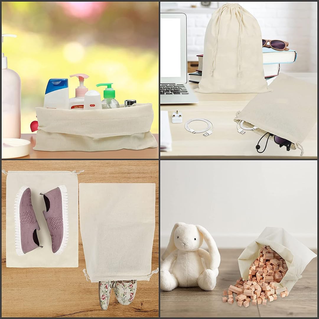 MAINDAIS Cotton Bag Double Drawstring Bags Muslin | Unbleached Organic Cotton | Fridge Vegetable Storage Bag Multipurpose Use | Pack Of 6 (11x14 Inches) 4
