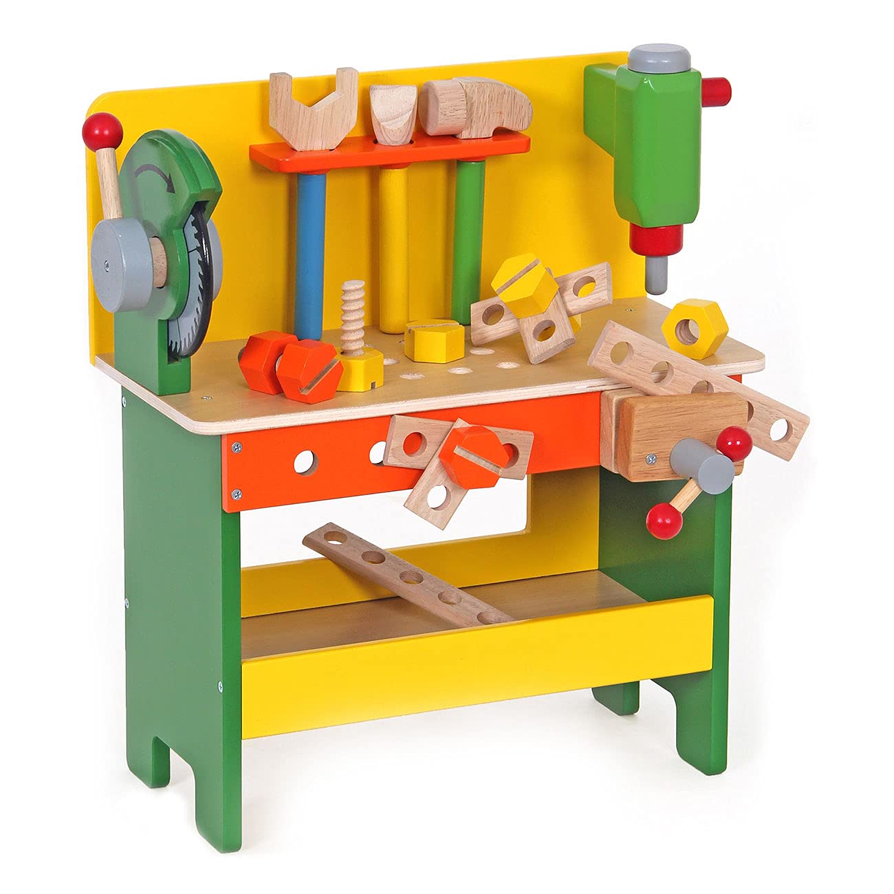 Holzspielzeug Peitz Kinderwerkbank 19-teilig | für den kleinen Handwerker Slh 3376 | schöne und solide Werkbank | mit Schraubstock Hammer Säge und weiterem Zubehör aus Holz |