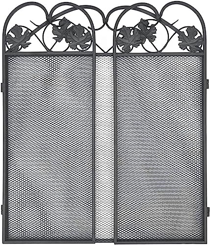 Pantalla para chimenea plegable negro con rejilla de protección 4