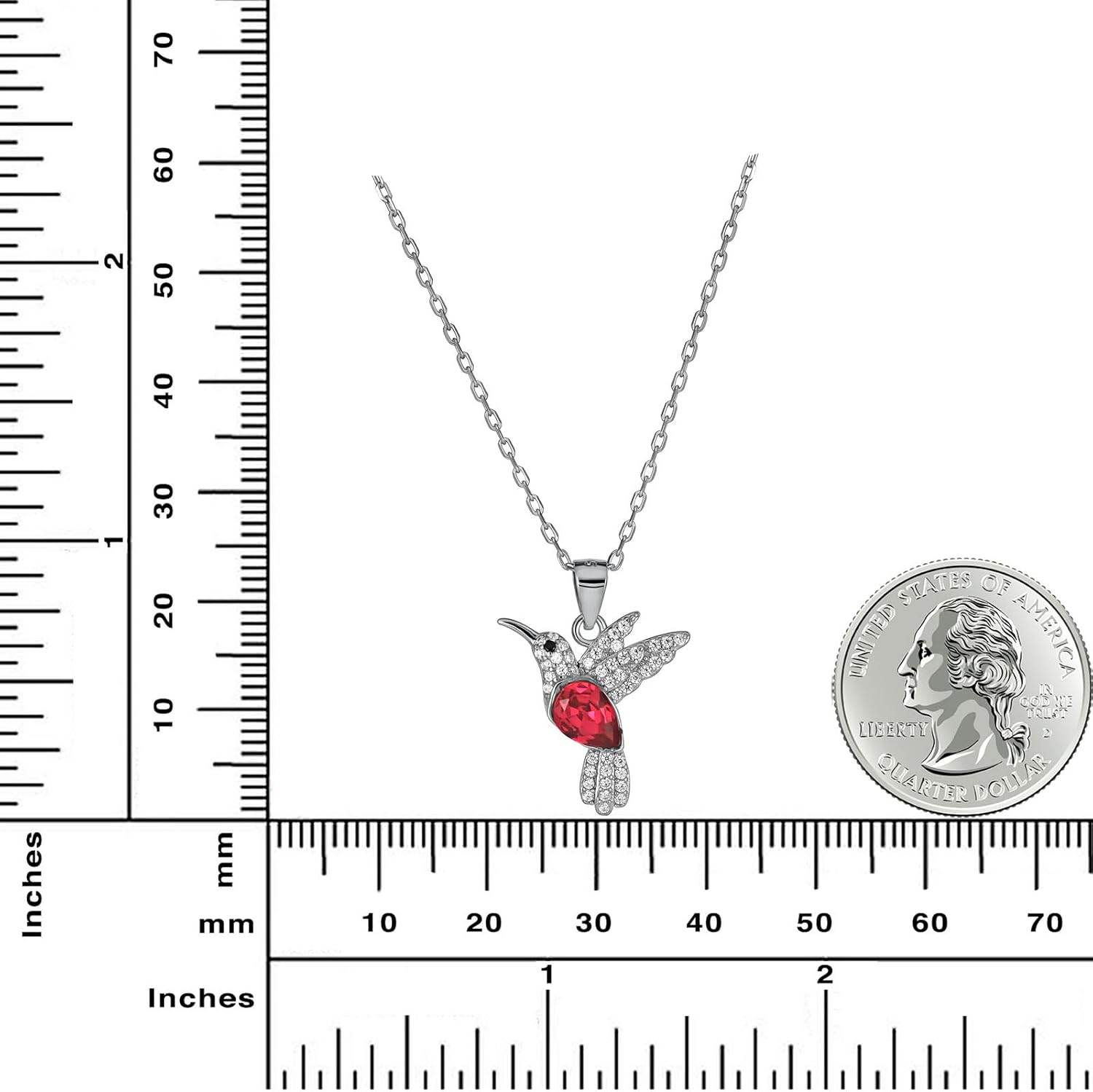 Sterling Silver Hummingbird Necklace for Women - 925 Rhodium Plated Pendant with Red CZ Stone, 18" Chain with Extender, Nature Bird Jewelry Gift - Image 6