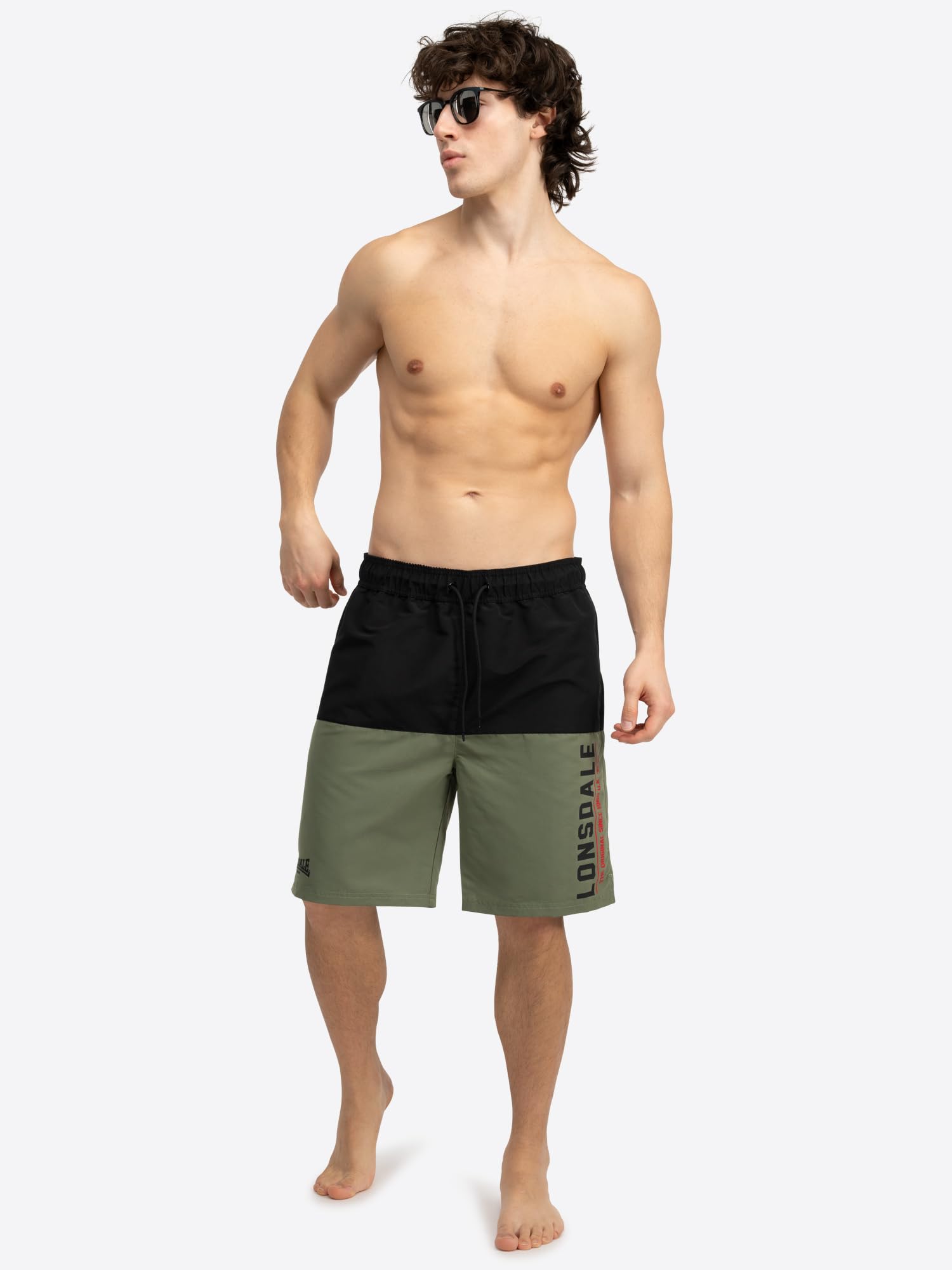 Lonsdale London HAYLING Hombre Pantalones Cortos Aceituna/Negro 100% poliéster
