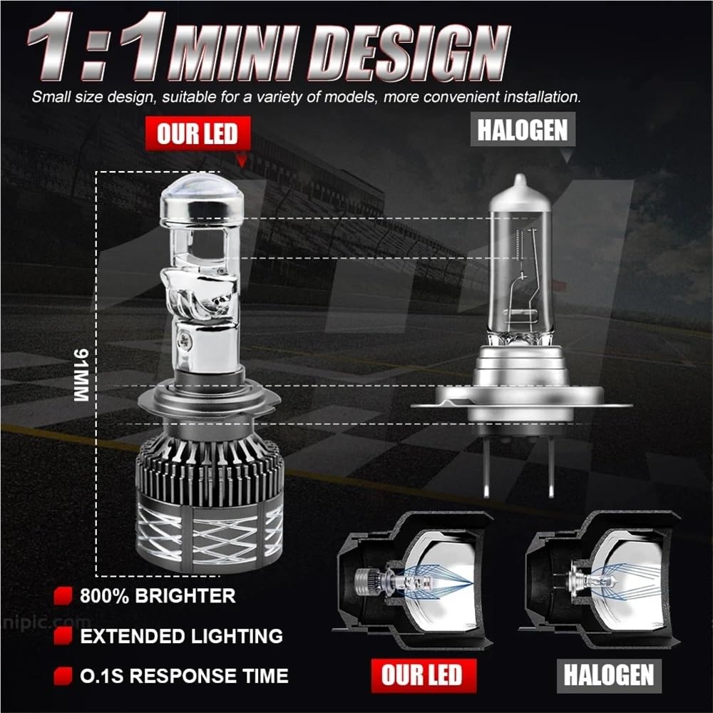 H7 H4 H11 LED Soczewka projektora Reflektor H8 9005 9006 HB3 HB4 Żarówka samochodowa 6000K Canbus Turbo High Power Auto/Moto Lampa Przeciwmgielna(2PCS_9005/HB3)