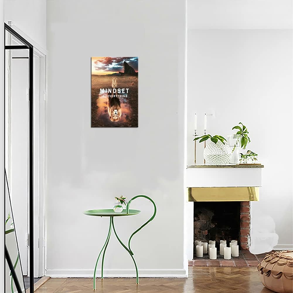 Motivational Canvas Wall Art Mindset is Everything Inspirational Entrepreneur Quotes Poster Small Lion Big Lion Print Artwork Decorate [12''W X 18''H] - Image 4