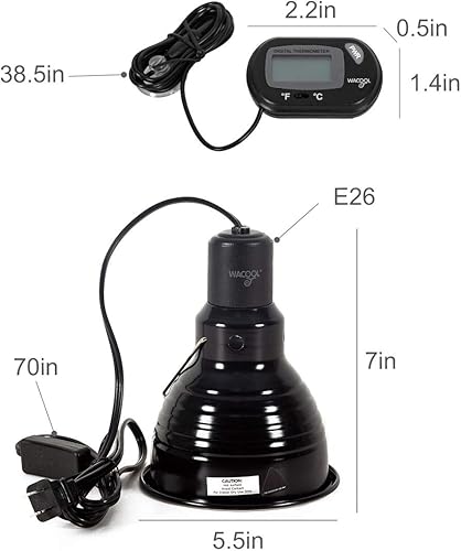 Miniatura 6 de WACOOL Paquete de 2 lámparas de reptiles y termómetro, lámpara de cúpula de reptil de reflexión óptica, lámparas de calor de reptiles y medidor