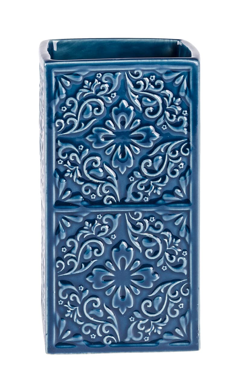 WENKO kubek Cordoba niebieski uchwyt na szczoteczkę do zębów i pastę do zębów, ceramiczny, 6,5 x 6,5 x 12 cm