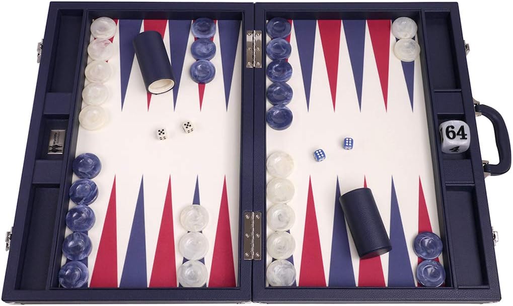 21” Tournament Backgammon Set – Blue Case with Vanilla Field - Masters Edition