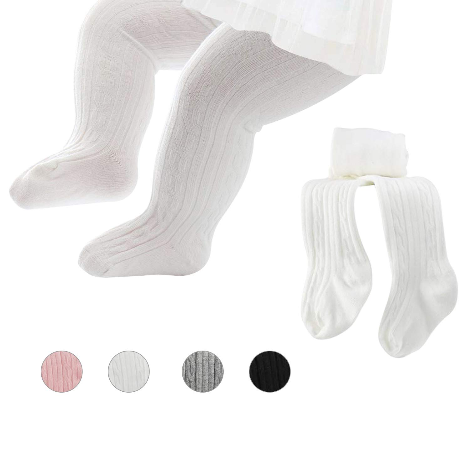 Baby Girls Tights, Seamless Knit Cotton Leggings Pants Infant Toddler Girl Stockings, White, 4-6 Years 3