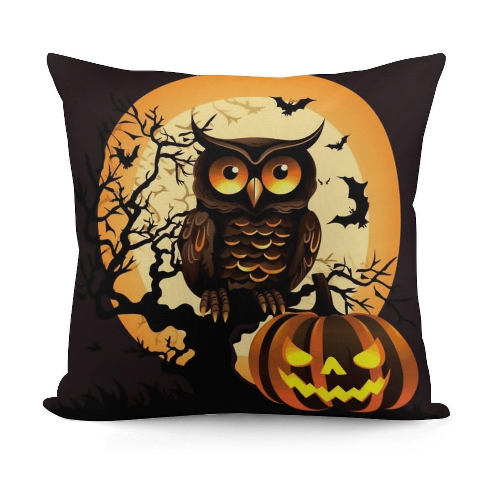 VstaDank Black Tree Owl Pumpkin Head Throw Pillow Cover Soft Square Cushion Cover Art Artwork Pillow Covers Mordern Couch Pillow Covers Decorative Cushion Case for Chair Couch Bedroom Living Room