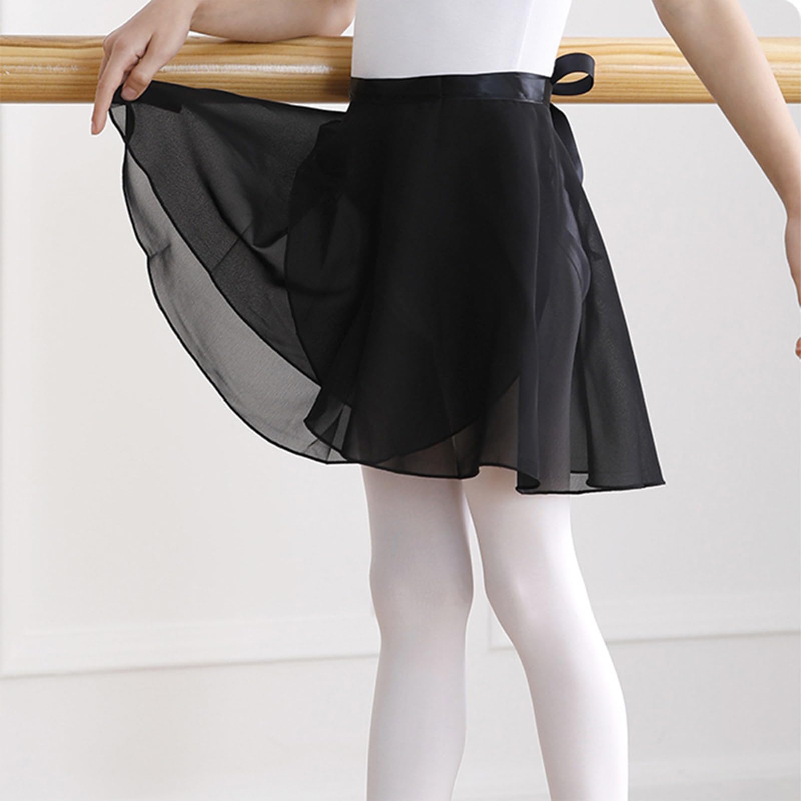 Falda de Ballet para Niña Mujer, Gasa Cintura Ajustable Lazo, 2 Piezas Negro