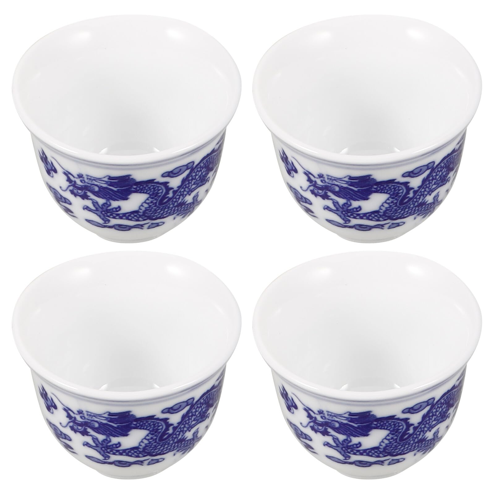 COLLBATH Porzellan Tasse 4 Stück Traditionell Chinesische Teetasse Blau Weiß aus Keramik 25ml Klein Elegant und Einfach zu Reinigen für Haushalt