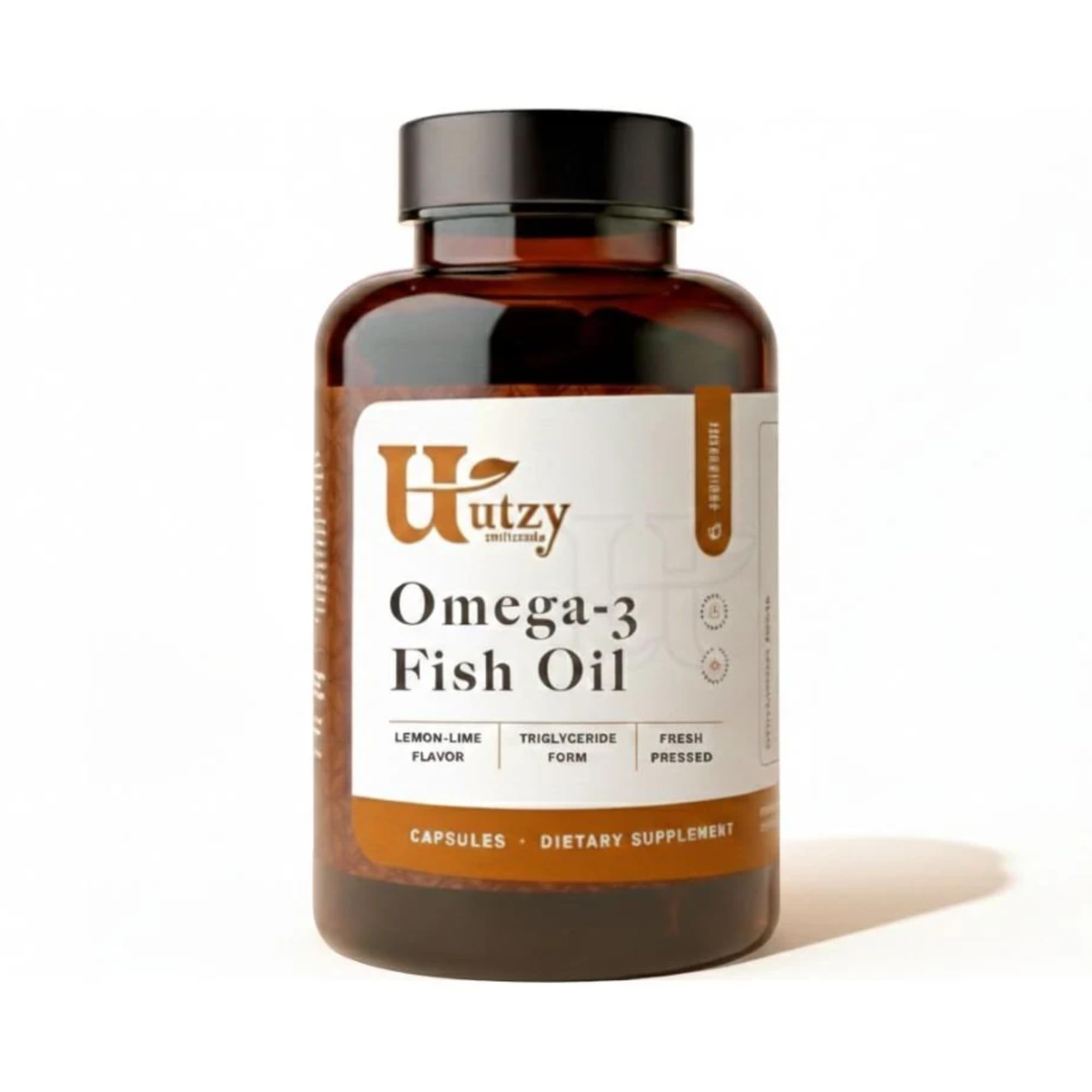 Utzy Naturals Omega-3 Fish Oil | 800 mg Omega-3 | with EPA and DHA | Natural Lemon Flavor | 60 Softgels 60 Count (Pack of 1)
