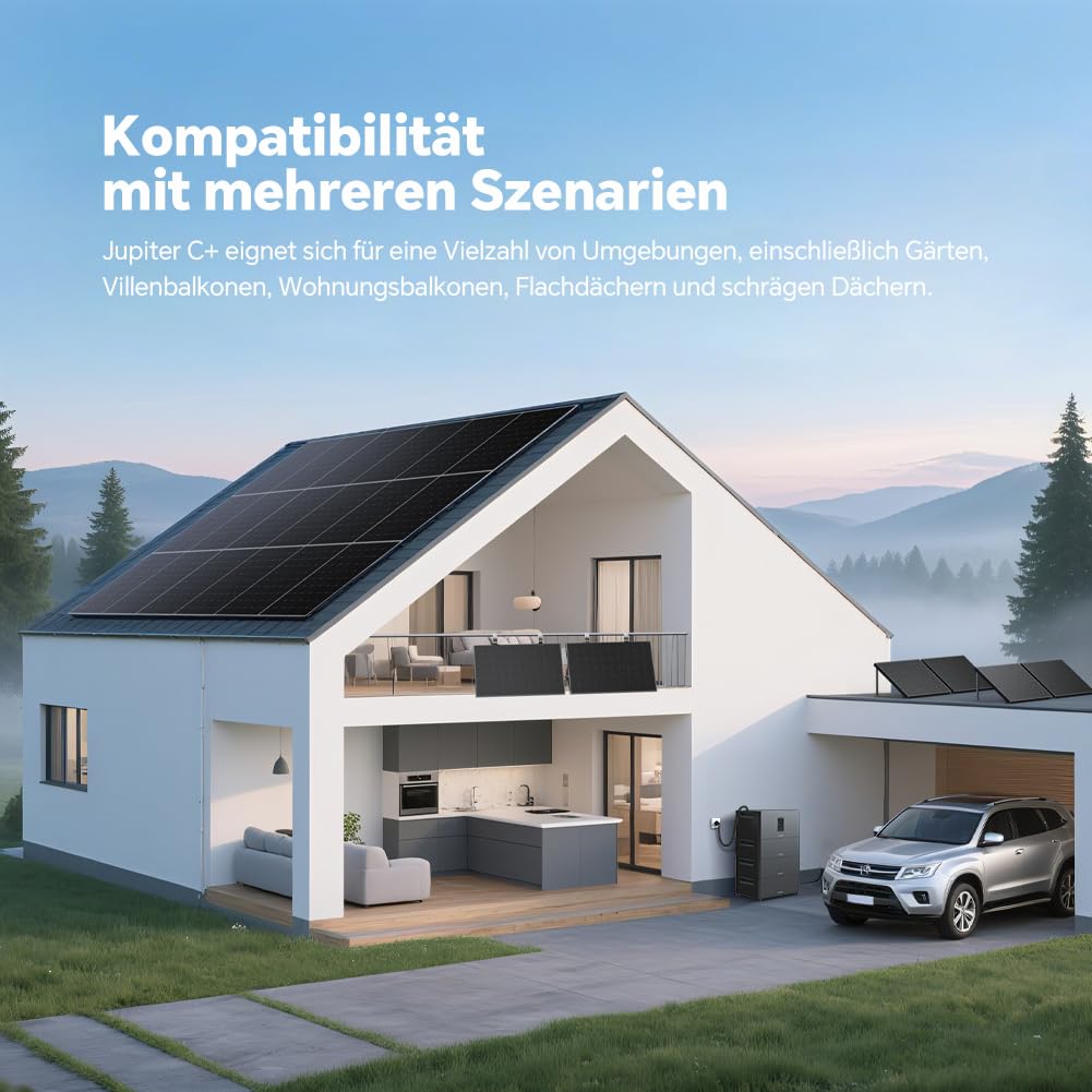 Marstek Jupiter C Plus Balkonkraftwerk mit Speicher & Wechselrichter: 0% MwSt, 2,56kWh LFP Speicher für Balkonkraftwerk, 4 MPPT 2400W PV-Eingang/800W Ausgang, App-Steuerung, Plug&Play, 6000 Zyklen
