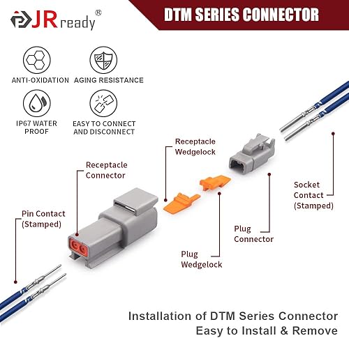 Miniatura 5 de JRready ST6329-204 Deutsch DTM Kit de conectores (2 pines 16 juegos, 4 pines 14 juegos) Conector Deutsch DTM impermeable con contactos estampados